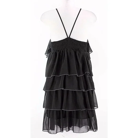 Esley $62 Sz S Black Tiered Ruffle Gunmetal Studs Trapeze Polyester Top - Picture 4 of 8